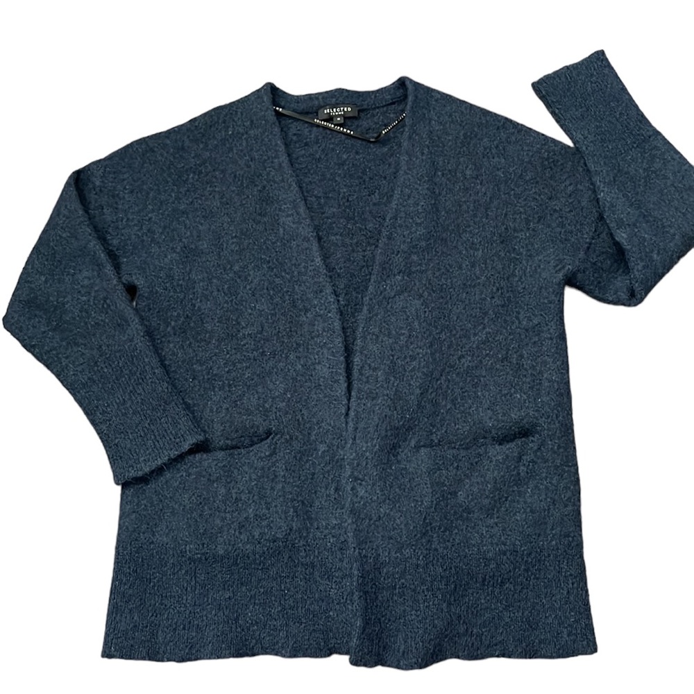 SELECTED FEMME Wool Alpaca Blend Open Cardigan Dark Navy Size Medium - Picture 2 of 7
